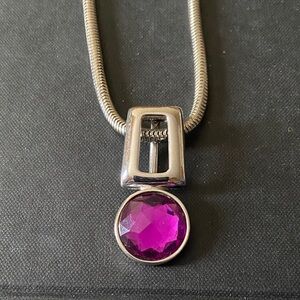 Vintage 70s 1970s purple round accent stone silver tone Modern sculptural cool